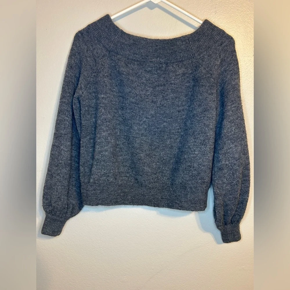 H&M Gray Off Shoulder Fold Over Neck Sweater Wool Alpaca Blend Size S - Picture 4 of 8